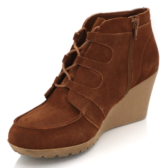 MIA Berdina Brown Suede Lace-Up Wedge Ankle Booties Women’s Size 11M Boho Casual - Picture 2 of 10